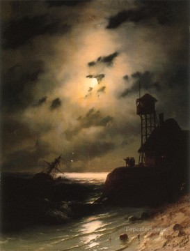 Moonlit seascape boat With Shipwreck Ivan Aivazovsky Oil Paintings